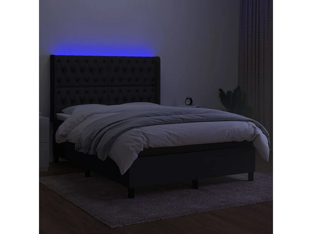 Sommier tapissier avec matelas et LED Noir 140x190 cm Tissu