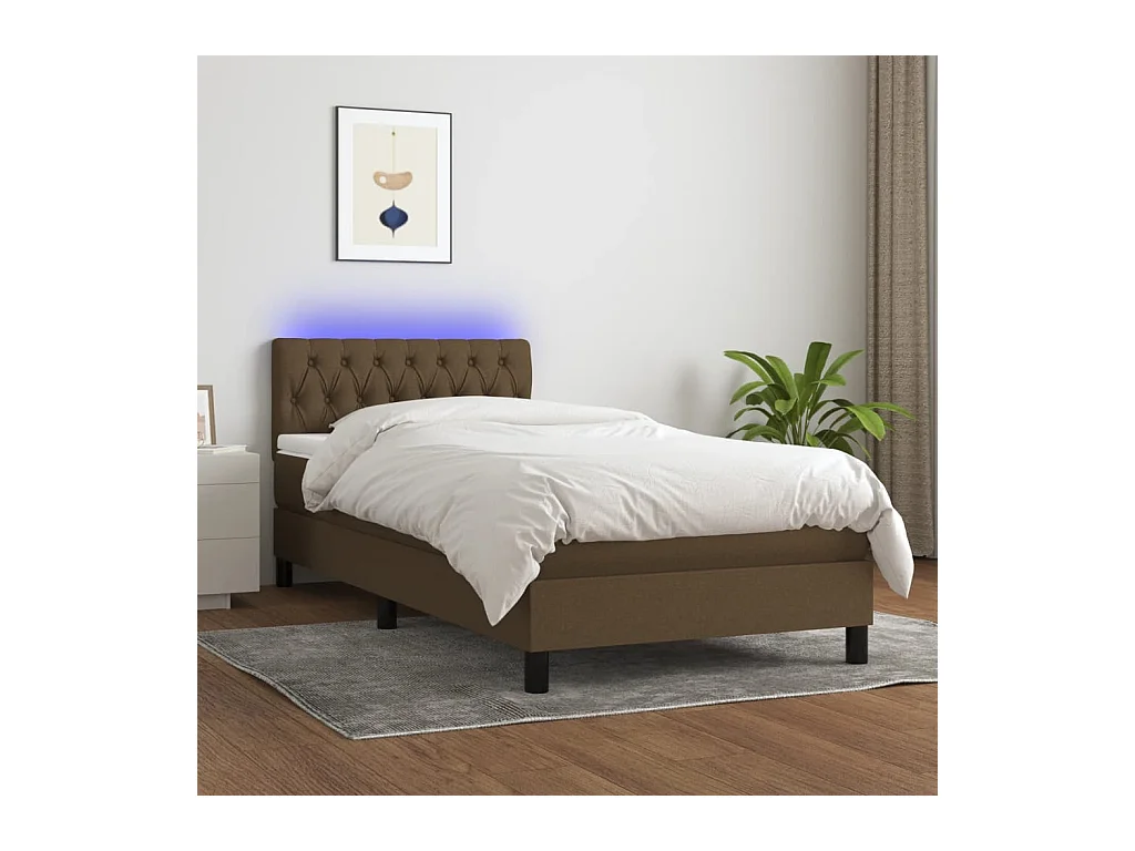 Sommier tapissier et matelas et LED Marron foncé 90x190cm Tissu
