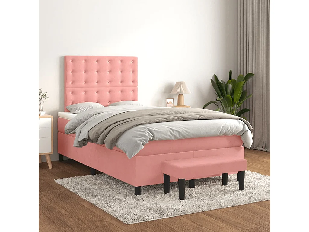 Cama box spring con colchón terciopelo rosa 120x190 cm