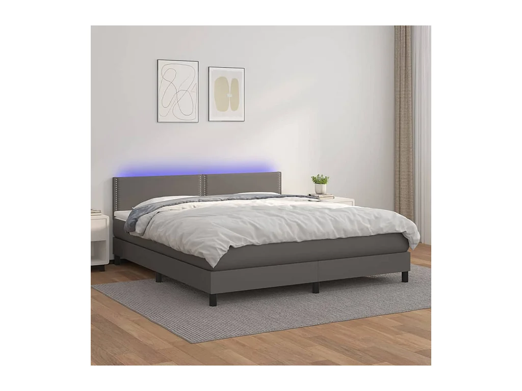 Boxspring met matras en LED kunstleer grijs 180x200 cm