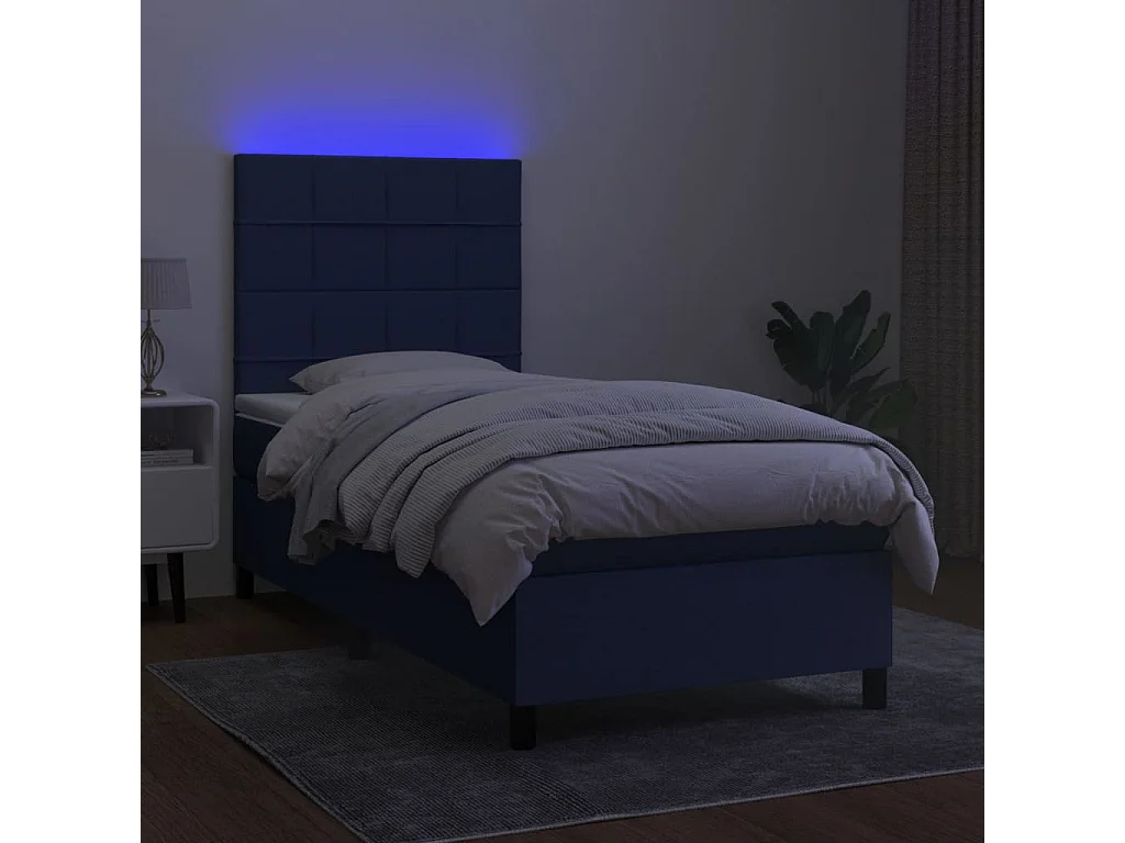 Sommier tapissier avec matelas et LED Bleu 100x200 cm Tissu