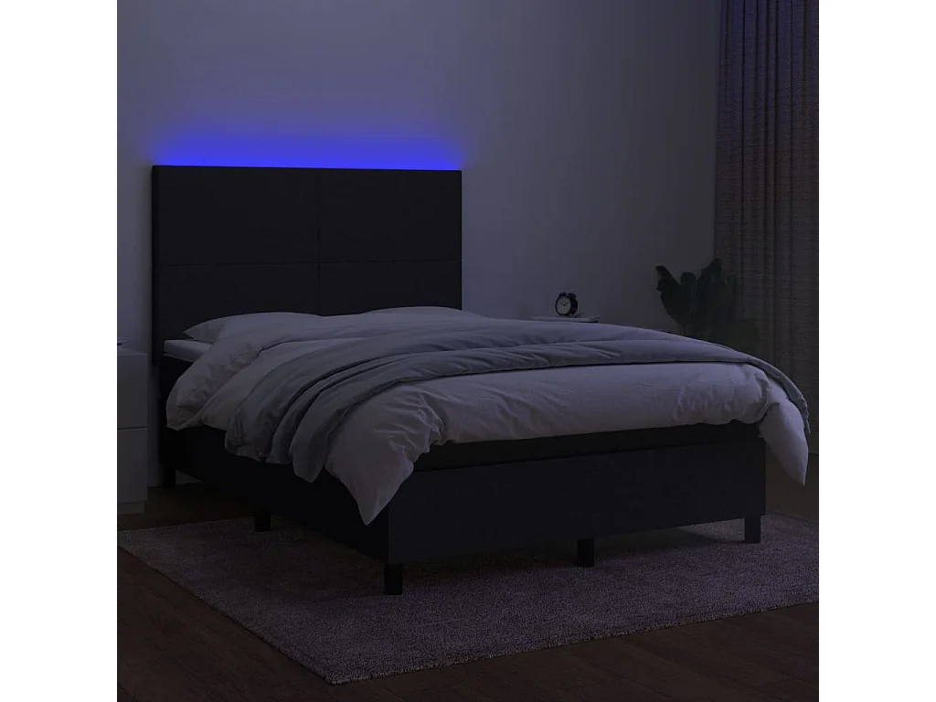 Cama box spring colchón y luces LED tela negro 140x190 cm