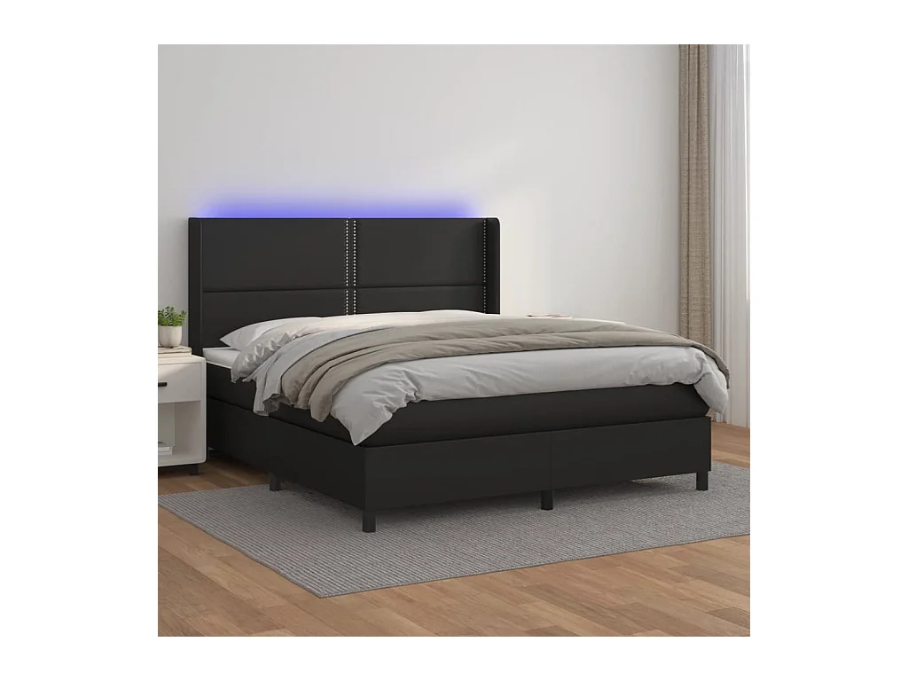 Sommier tapissier avec matelas et LED Noir 180x200cm Similicuir