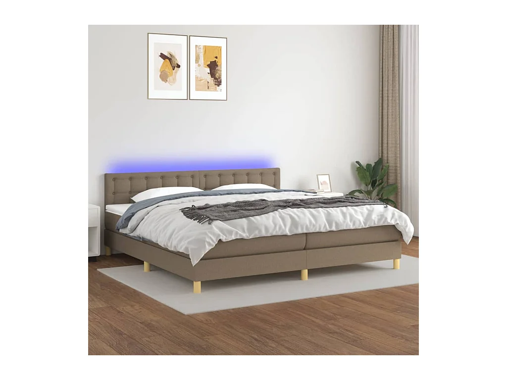 Cama box spring colchão/LED 200x200cm tecido cinza-acastanhado