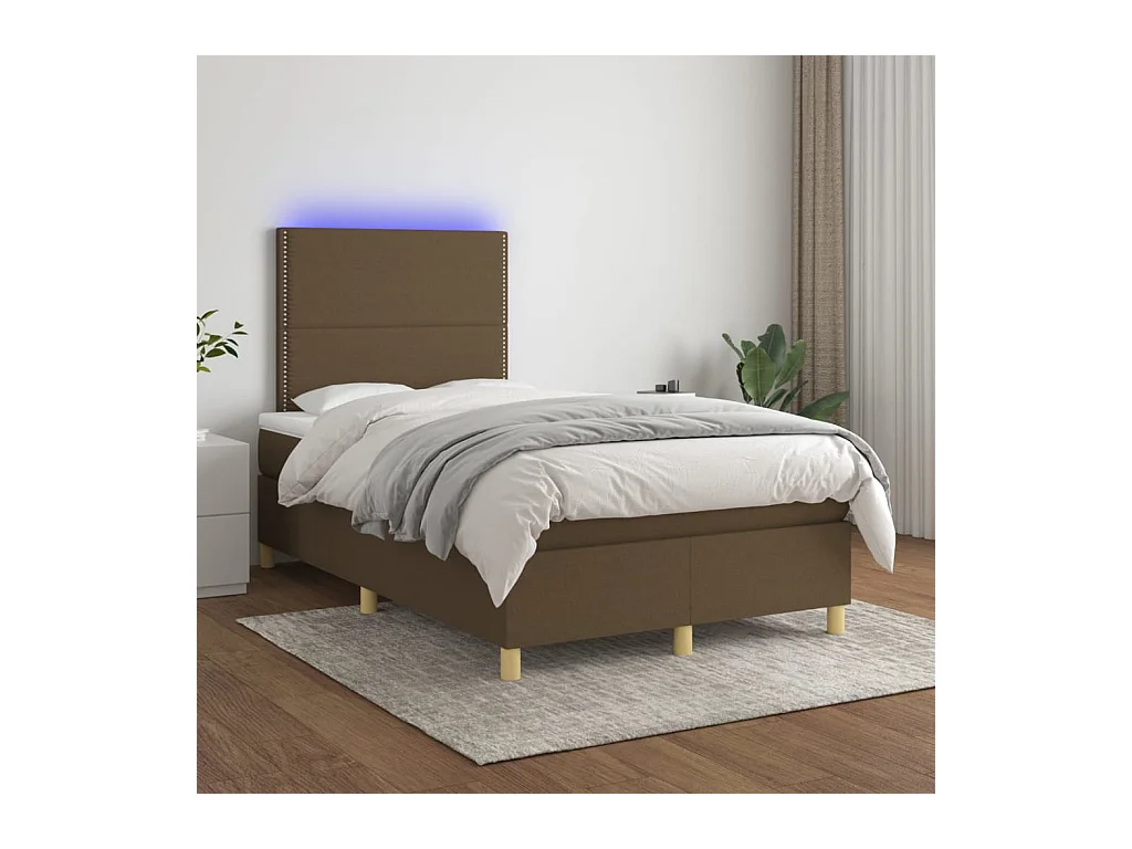 Sommier tapissier matelas et LED Marron foncé 120x200 cm Tissu