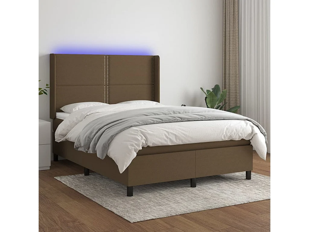 Sommier tapissier matelas et LED Marron foncé 140x200 cm Tissu