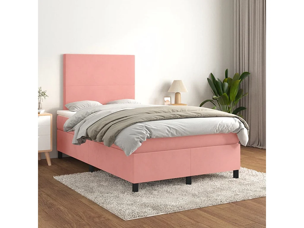 Sommier à lattes de lit avec matelas rose 120x190 cm velours