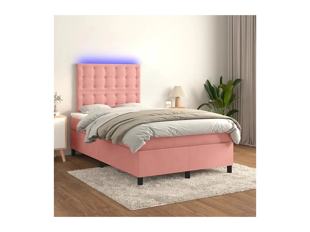 Sommier tapissier avec matelas et LED Rose 120x200cm Velours