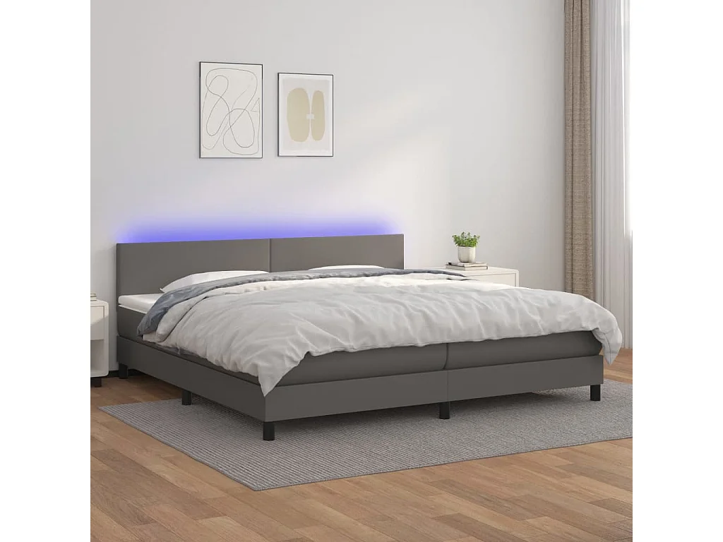 Sommier tapissier et matelas et LED Gris 200x200 cm Similicuir