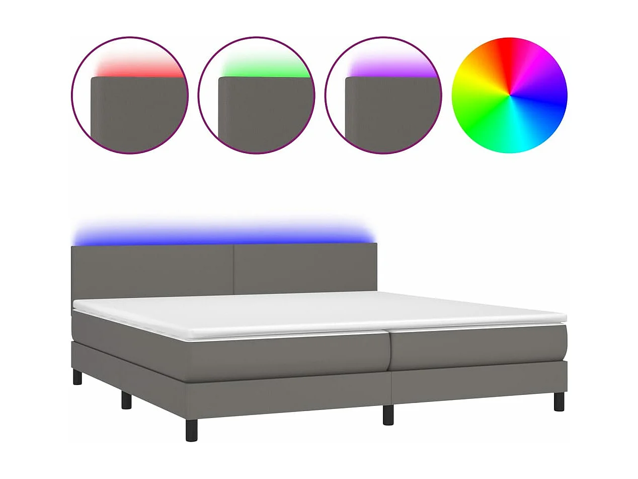 Sommier tapissier et matelas et LED Gris 200x200 cm Similicuir