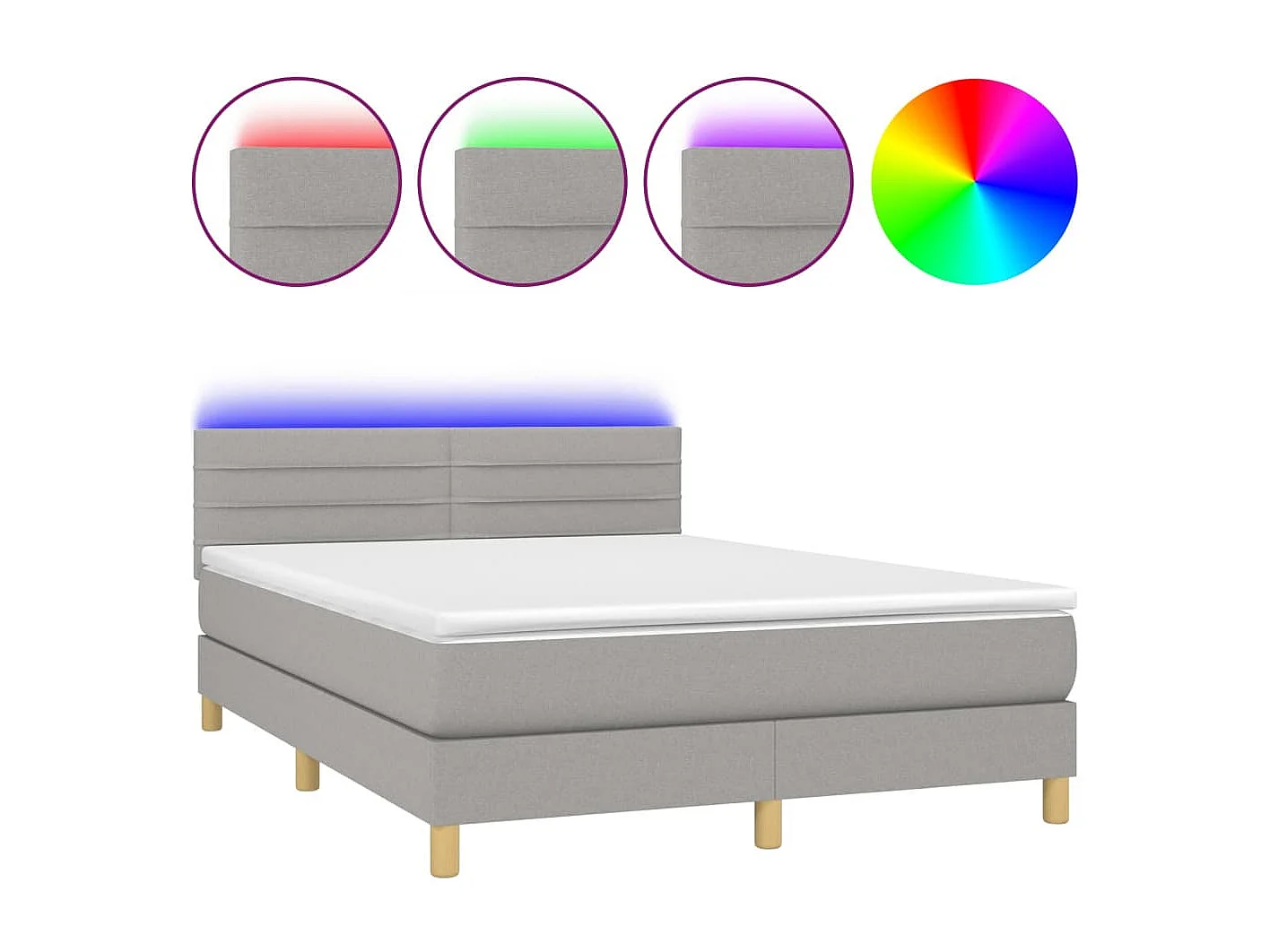Sommier tapissier et matelas et LED Gris clair 140x190 cm Tissu