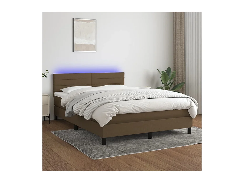Sommier tapissier matelas et LED Marron foncé 140x200 cm Tissu