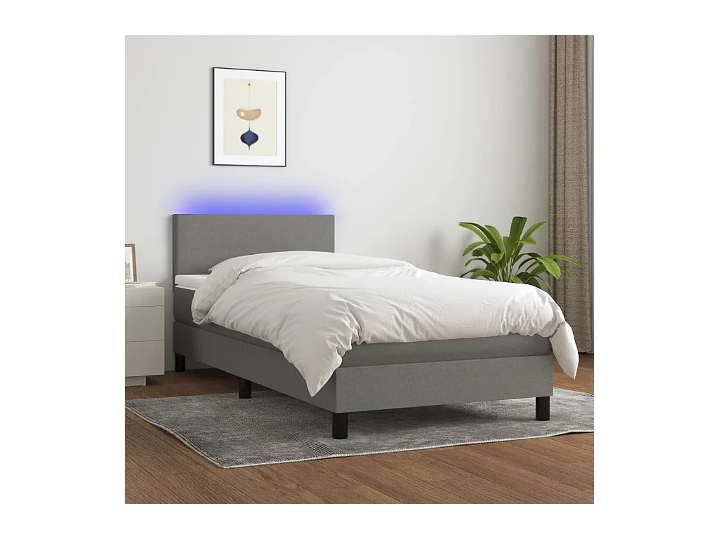 Sommier tapissier avec matelas et LED Gris foncé 90x190cm Tissu