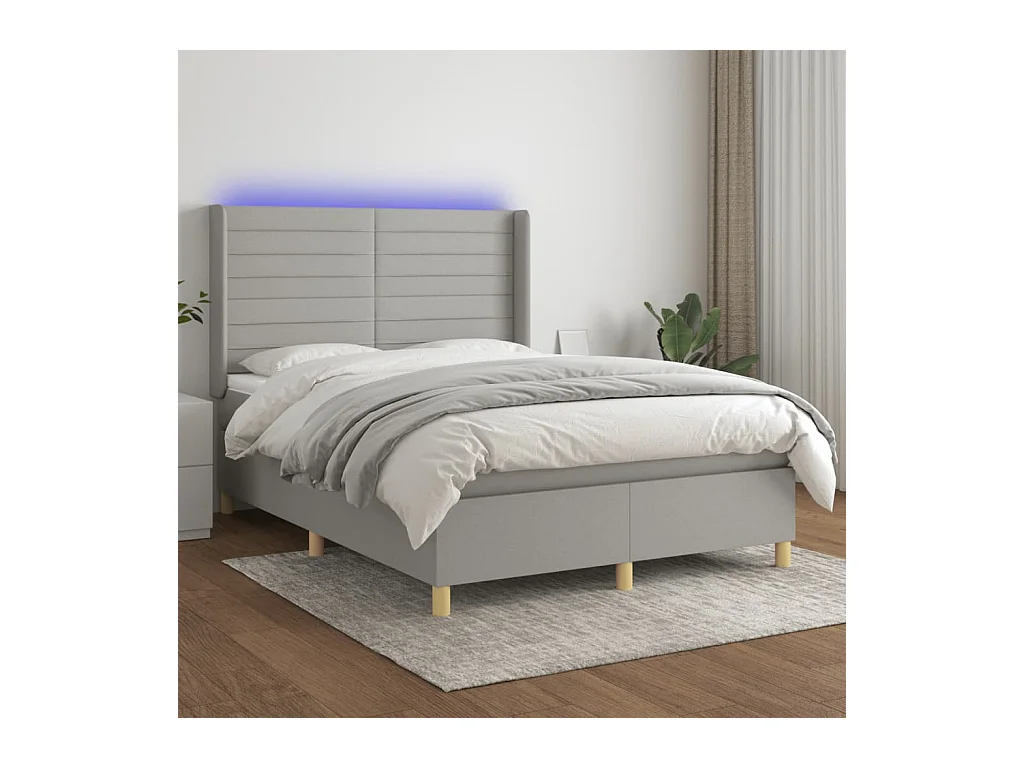 Sommier tapissier et matelas et LED Gris clair 140x190 cm Tissu