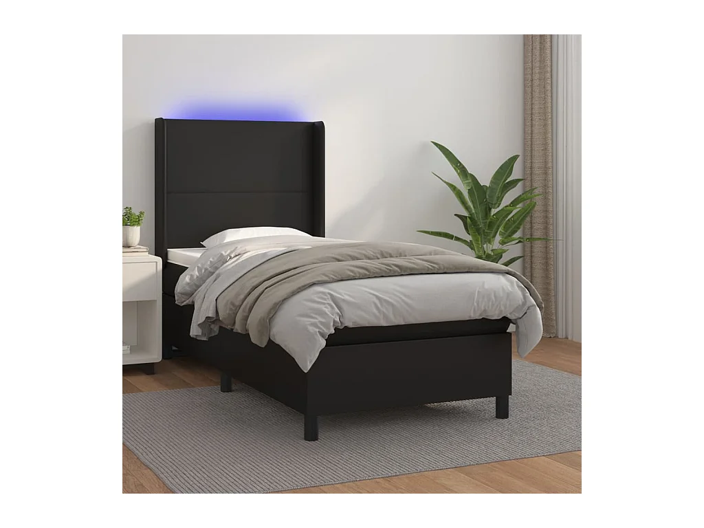 Cama box spring c/ colchão/LED 90x200 cm couro artificial preto