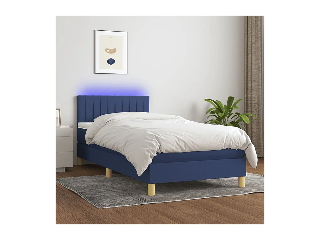 Sommier tapissier avec matelas et LED Bleu 90x200 cm Tissu