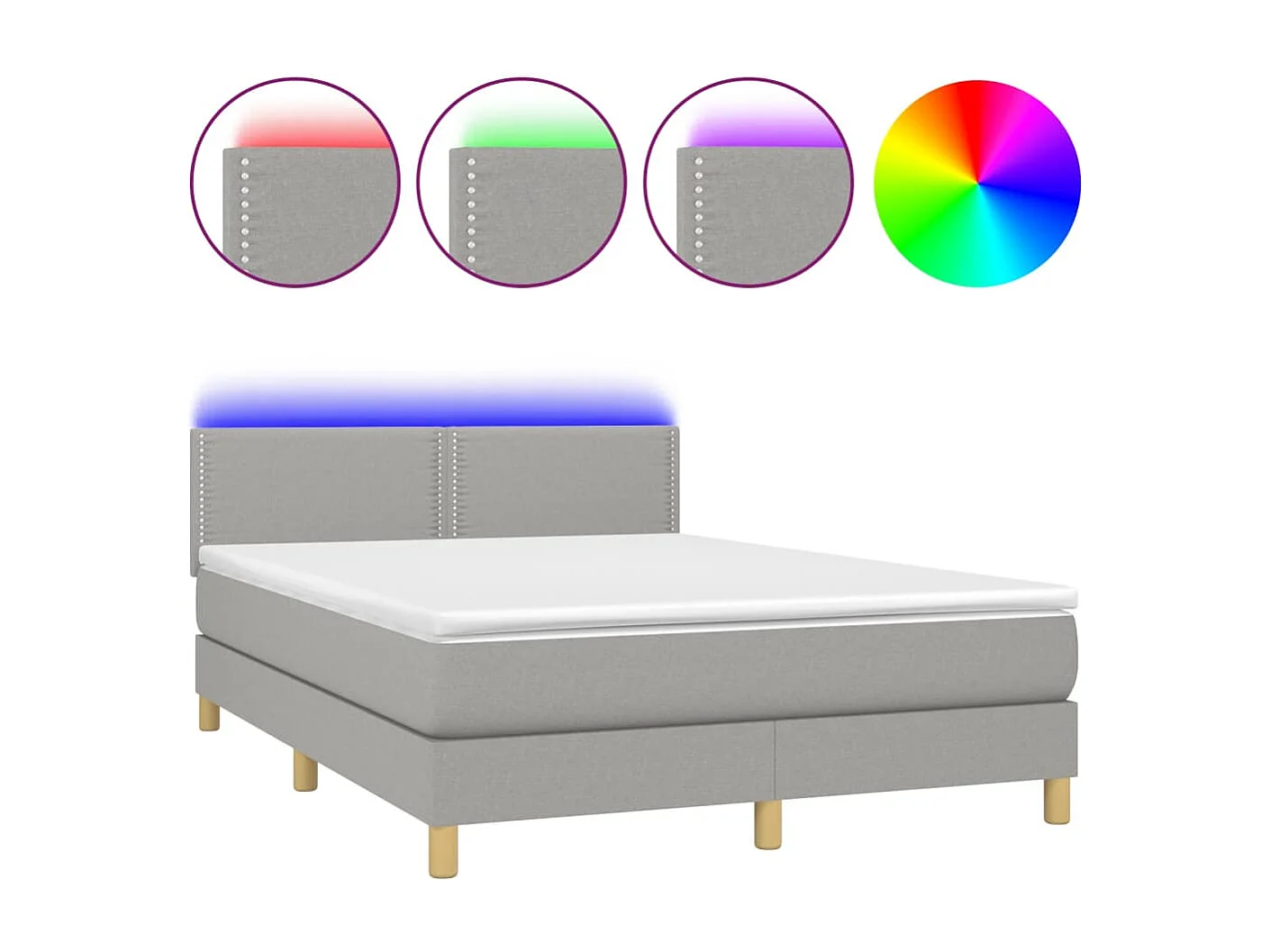 Sommier tapissier et matelas et LED Gris clair 140x190 cm Tissu