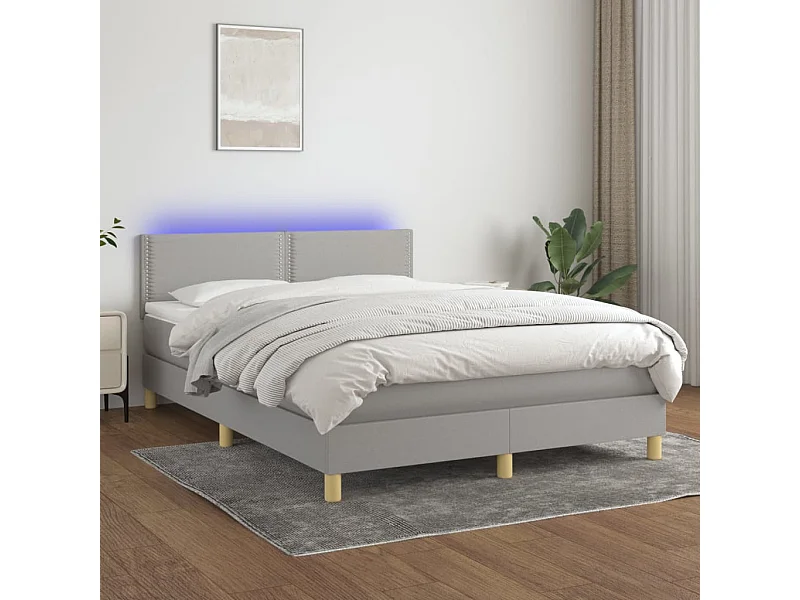 Sommier tapissier et matelas et LED Gris clair 140x190 cm Tissu
