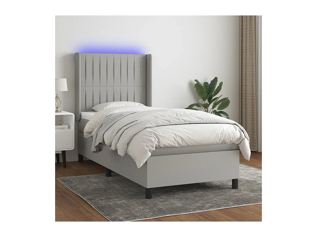 Sommier tapissier avec matelas et LED Gris clair 80x200cm Tissu