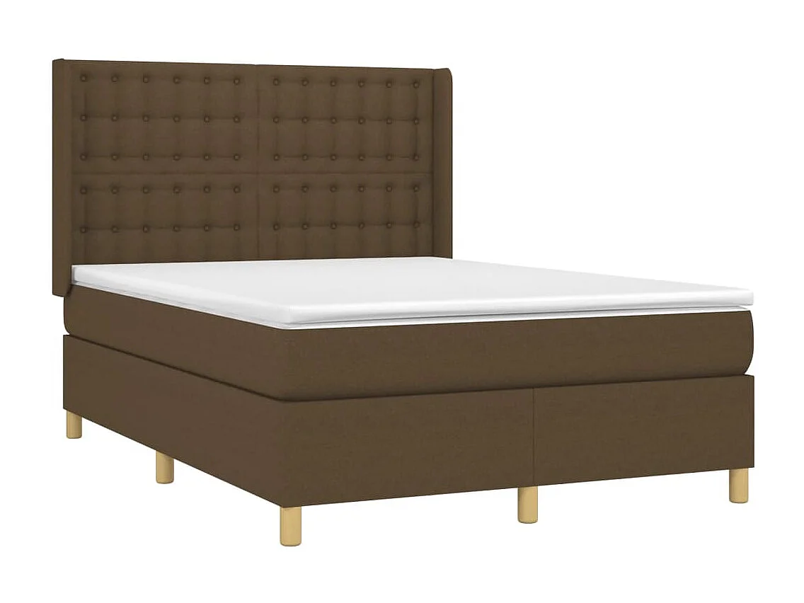 Sommier tapissier matelas et LED Marron foncé 140x200 cm Tissu