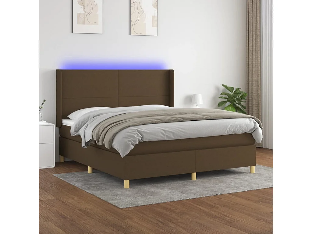 Boxspring met matras en LED stof donkerbruin 160x200 cm