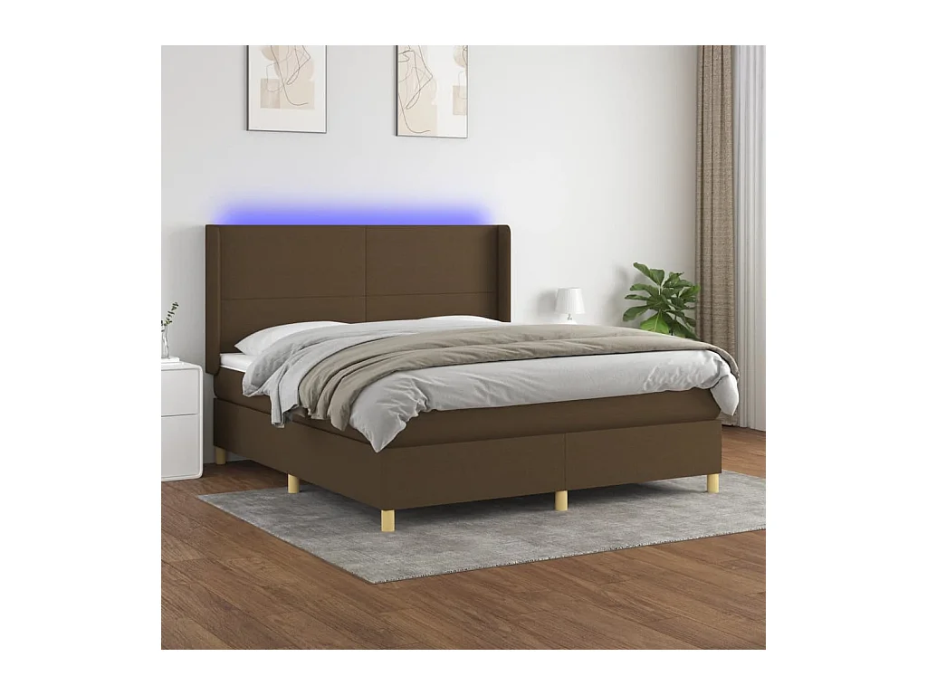 Sommier tapissier matelas et LED Marron foncé 160x200 cm Tissu