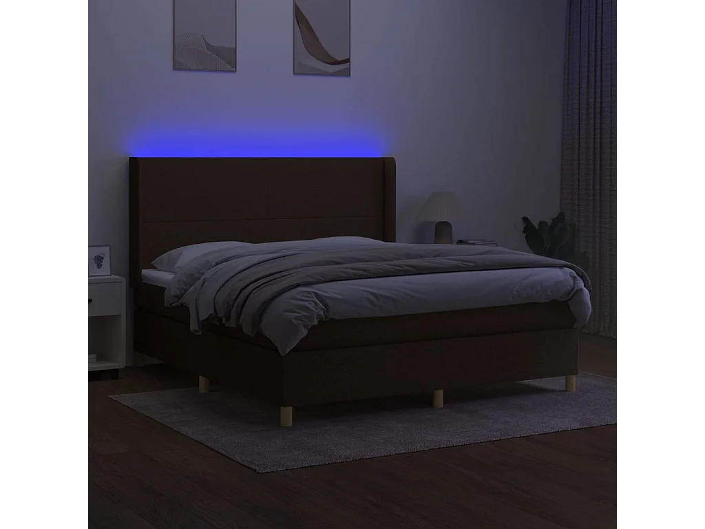 Sommier tapissier matelas et LED Marron foncé 160x200 cm Tissu