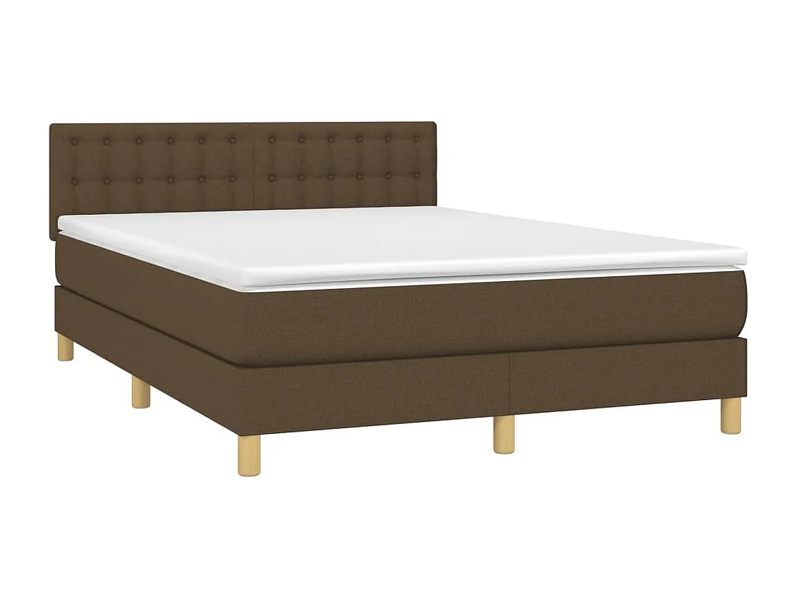 Cama box spring con colchón LED tela marrón oscuro 140x200 cm