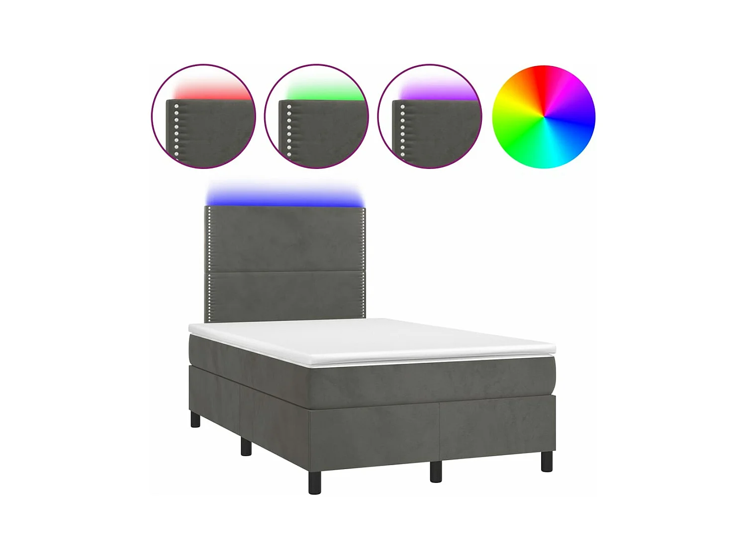 Sommier tapissier matelas et LED Gris foncé 120x200 cm Velours