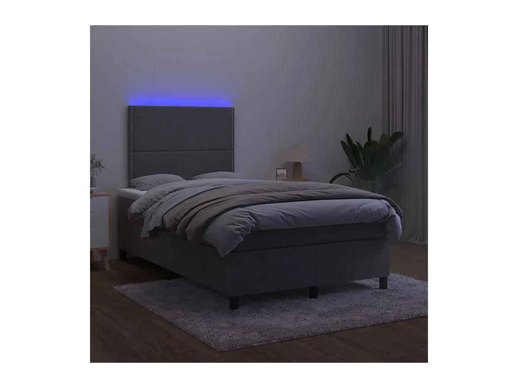 Sommier tapissier matelas et LED Gris foncé 120x200 cm Velours