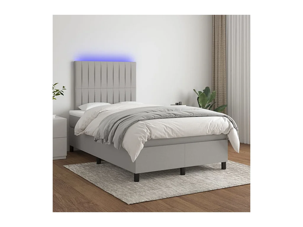 Sommier tapissier matelas et LED Gris clair 120x200 cm Tissu