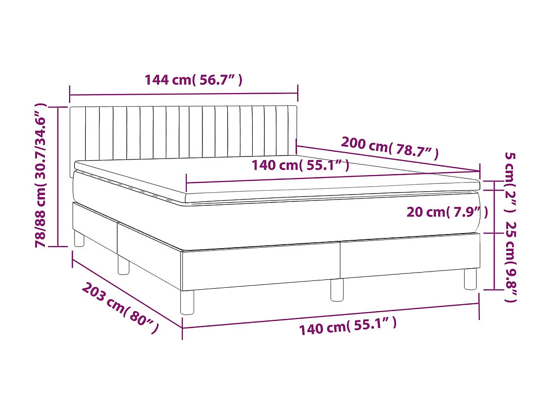 Sommier tapissier avec matelas et LED Taupe 140x200 cm Tissu