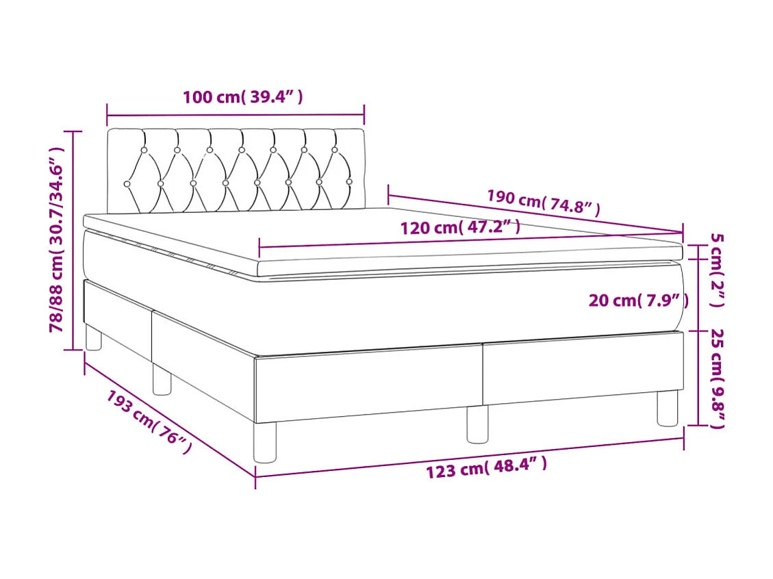 Cama boxspring com colchão 120x190 cm tecido castanho-escuro