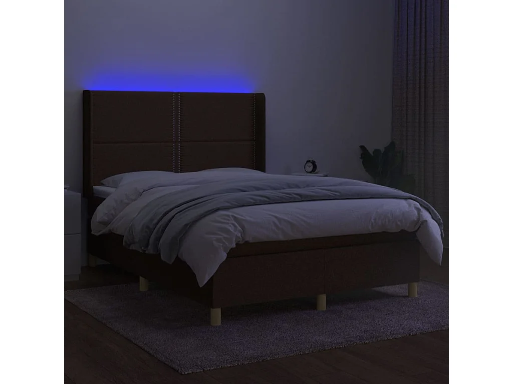 Sommier tapissier matelas et LED Marron foncé 140x200 cm Tissu
