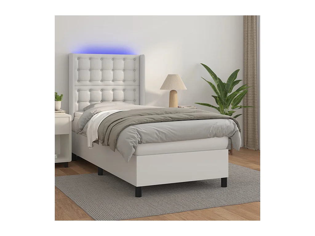 Sommier tapissier avec matelas et LED Blanc 90x200cm Similicuir