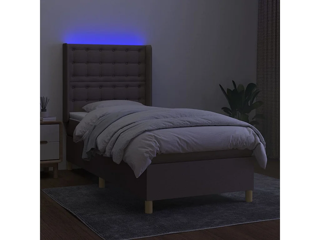 Cama box spring + colchão/LED 90x190cm tecido cinza-acastanhado