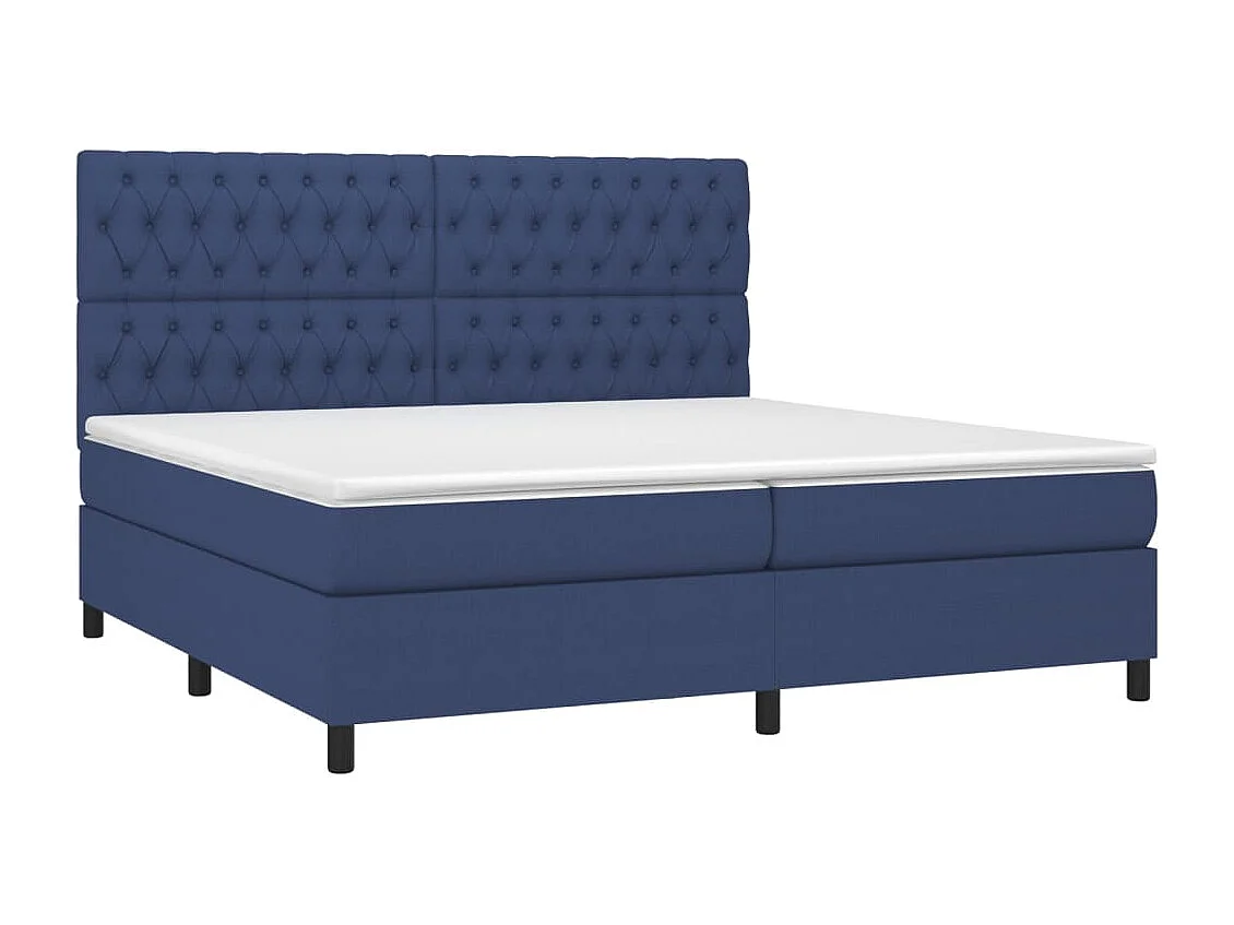 Cama box spring c/ colchão e LED 200x200 cm tecido azul