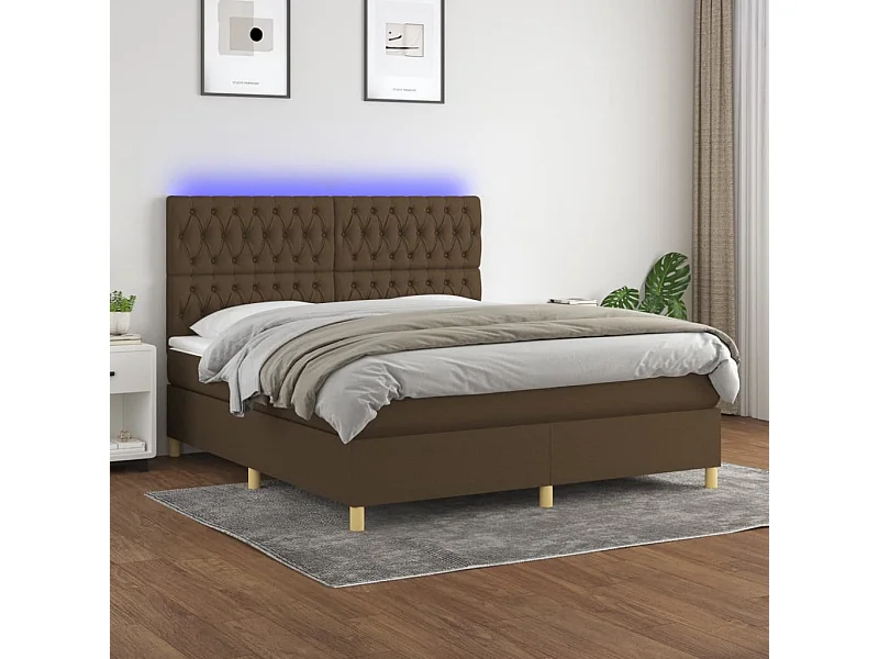 Sommier tapissier matelas et LED Marron foncé 160x200 cm Tissu