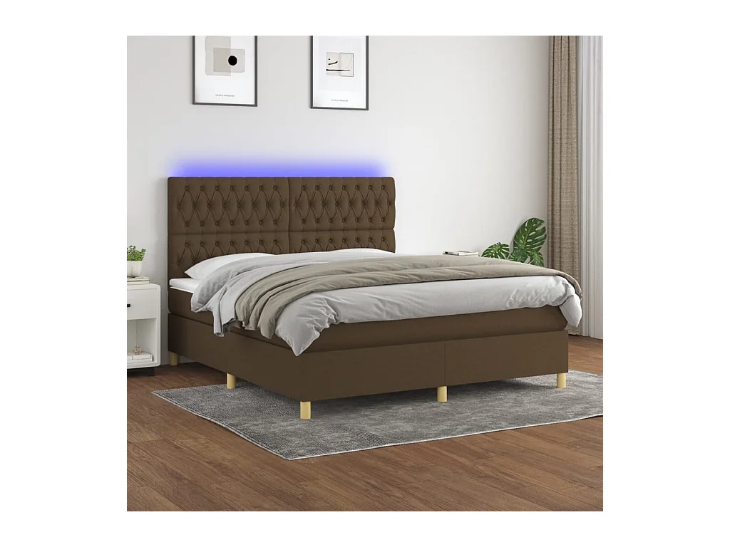Sommier tapissier matelas et LED Marron foncé 160x200 cm Tissu