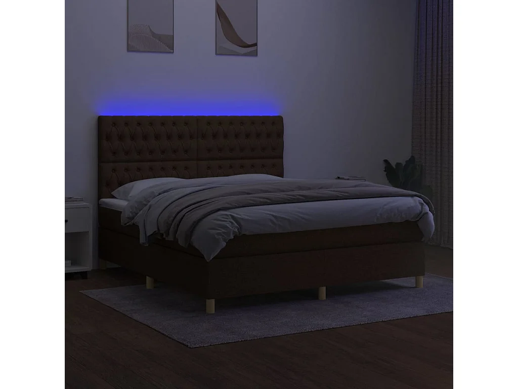 Sommier tapissier matelas et LED Marron foncé 160x200 cm Tissu