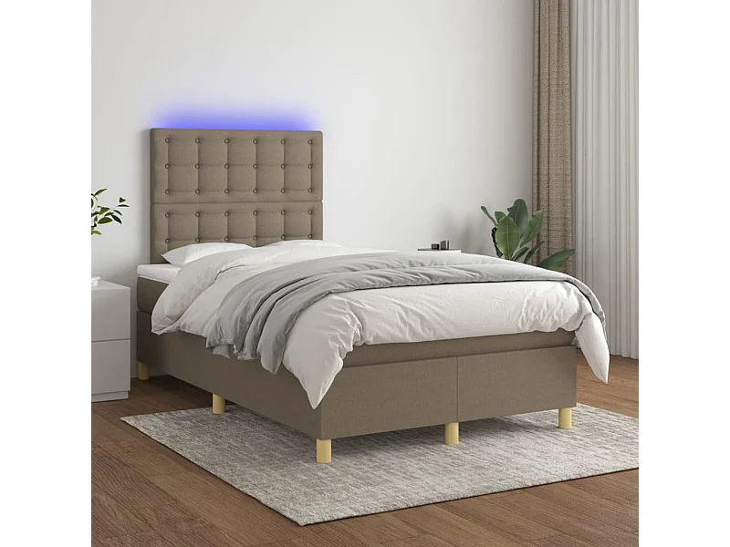 Cama box spring con colchón y LED tela gris taupe 120x200 cm