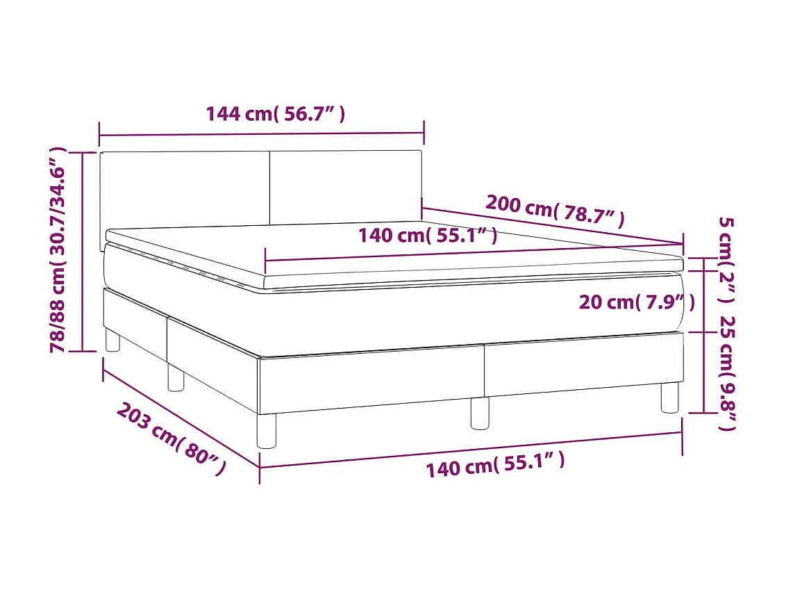Sommier tapissier matelas et LED Marron foncé 140x200 cm Tissu