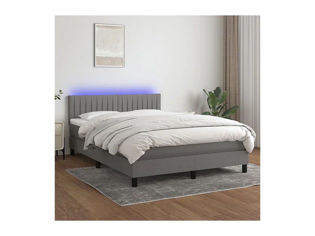 Sommier tapissier et matelas et LED Gris foncé 140x190 cm Tissu