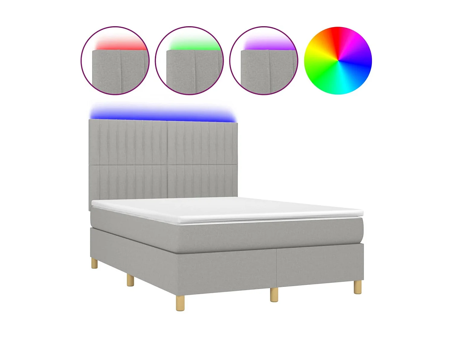 Sommier tapissier et matelas et LED Gris clair 140x190 cm Tissu