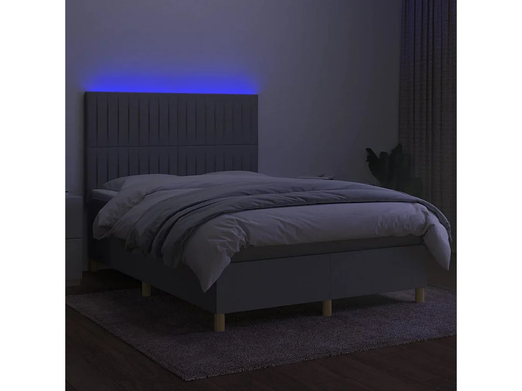 Sommier tapissier et matelas et LED Gris clair 140x190 cm Tissu