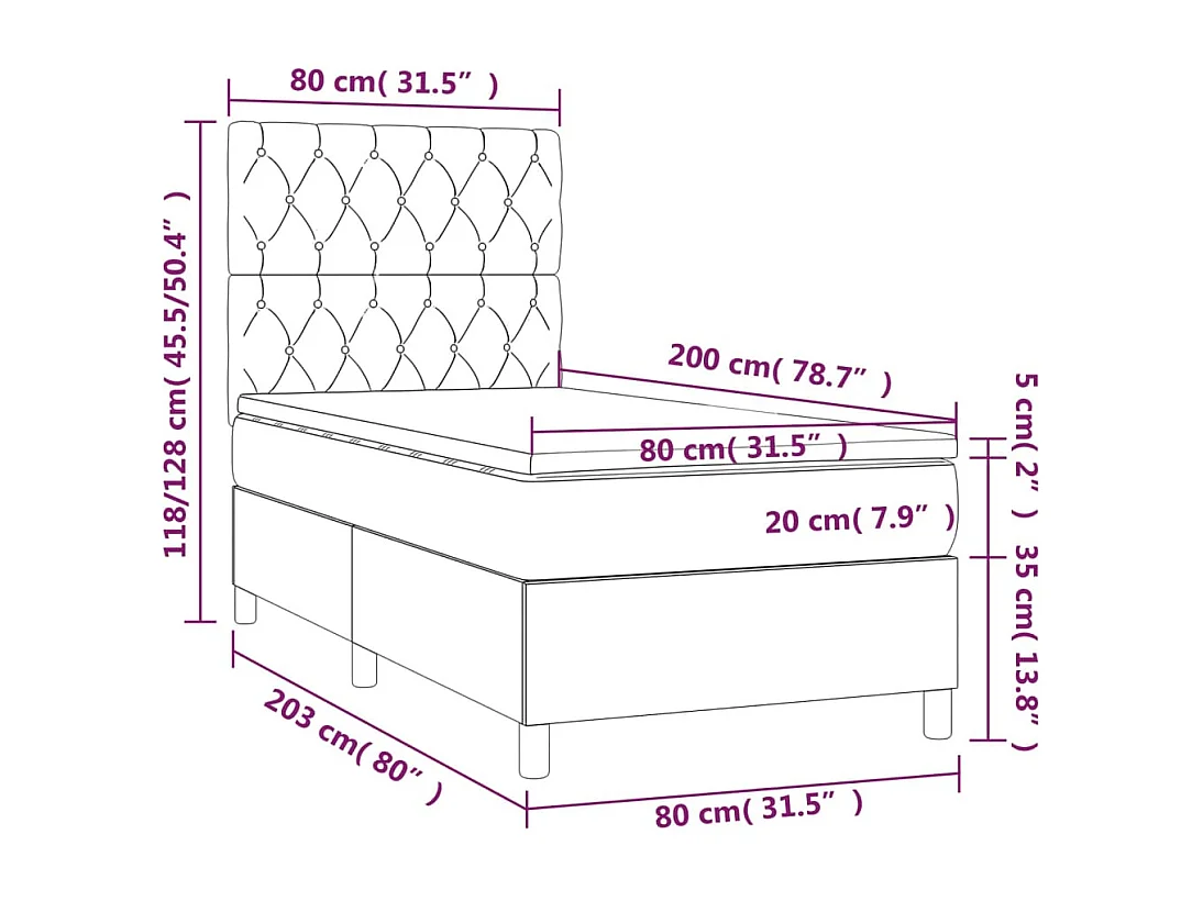 Sommier tapissier avec matelas et LED Bleu 80x200cm Tissu