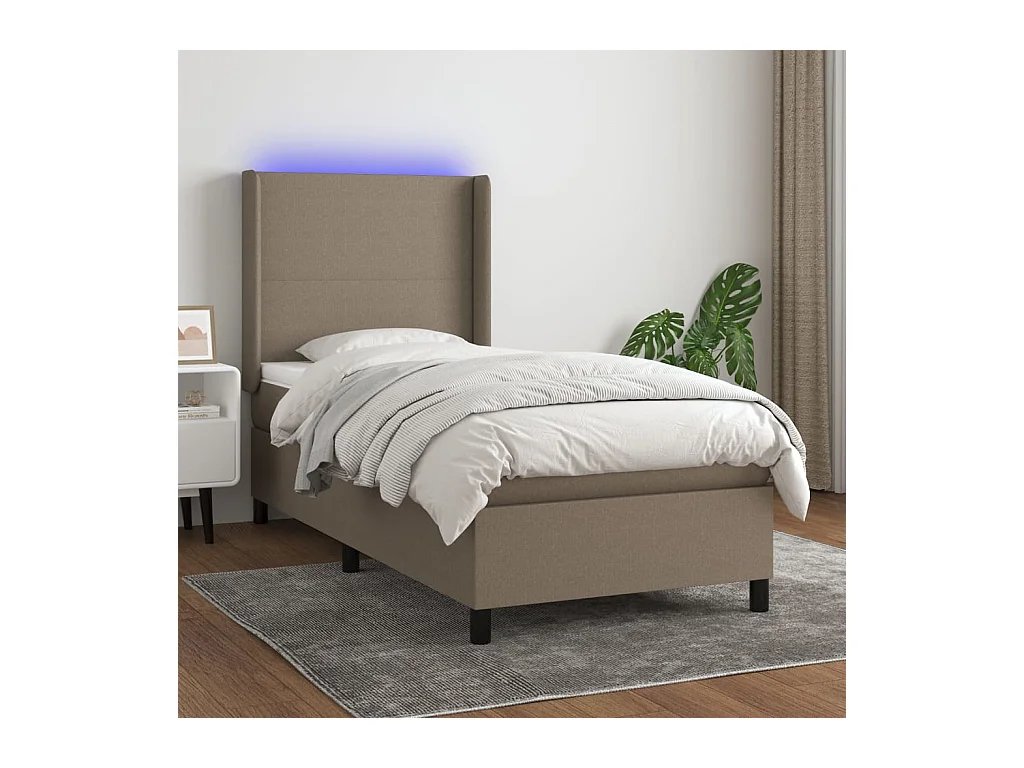 Cama box spring + colchão/LED 90x200cm tecido cinza-acastanhado