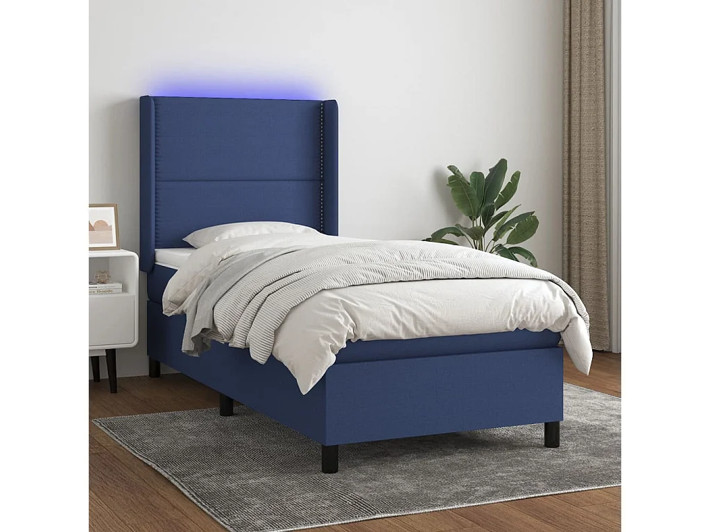 Sommier tapissier avec matelas et LED Bleu 80x200cm Tissu
