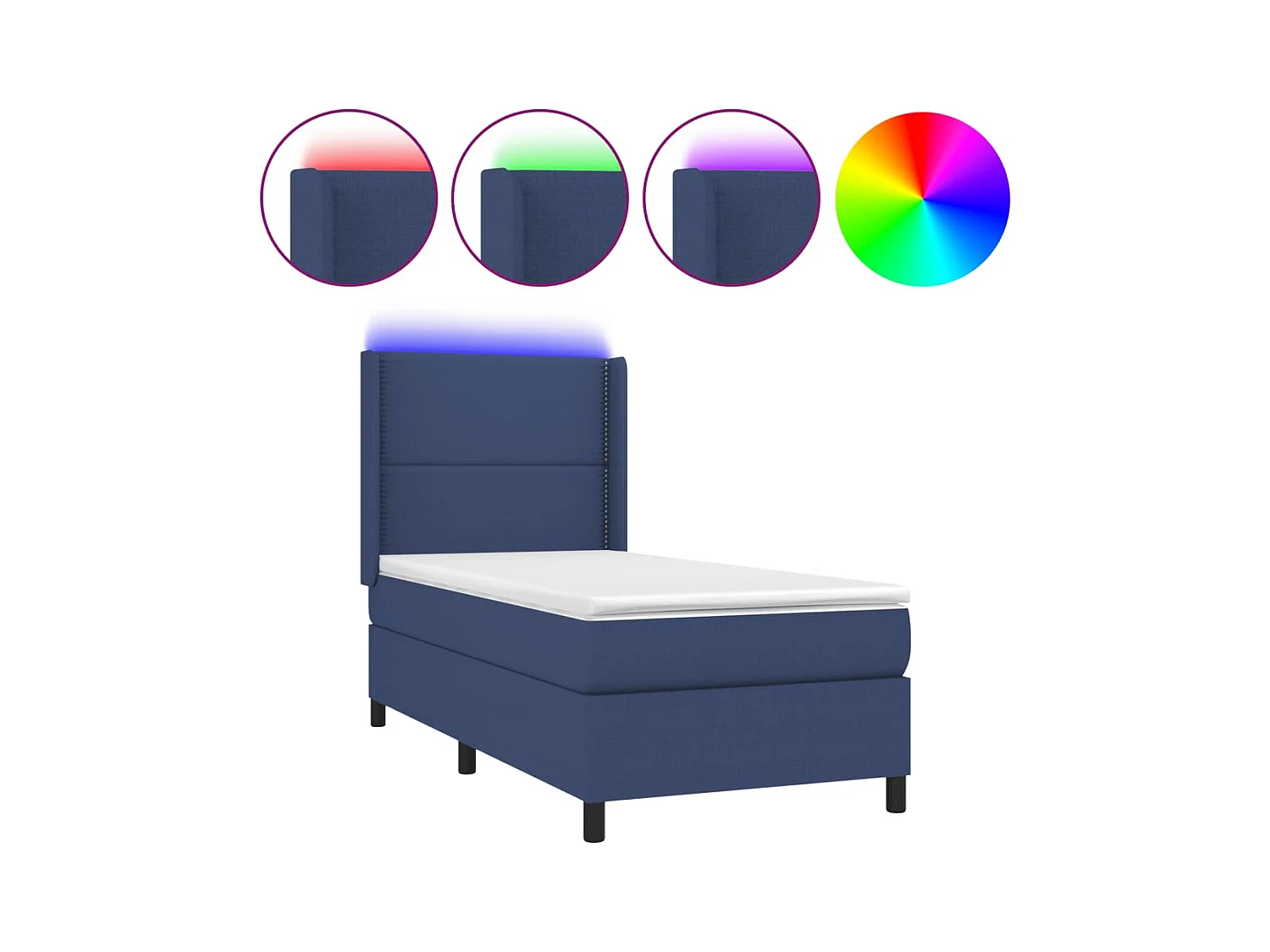 Cama box spring c/ colchão e LED 80x200 cm tecido azul