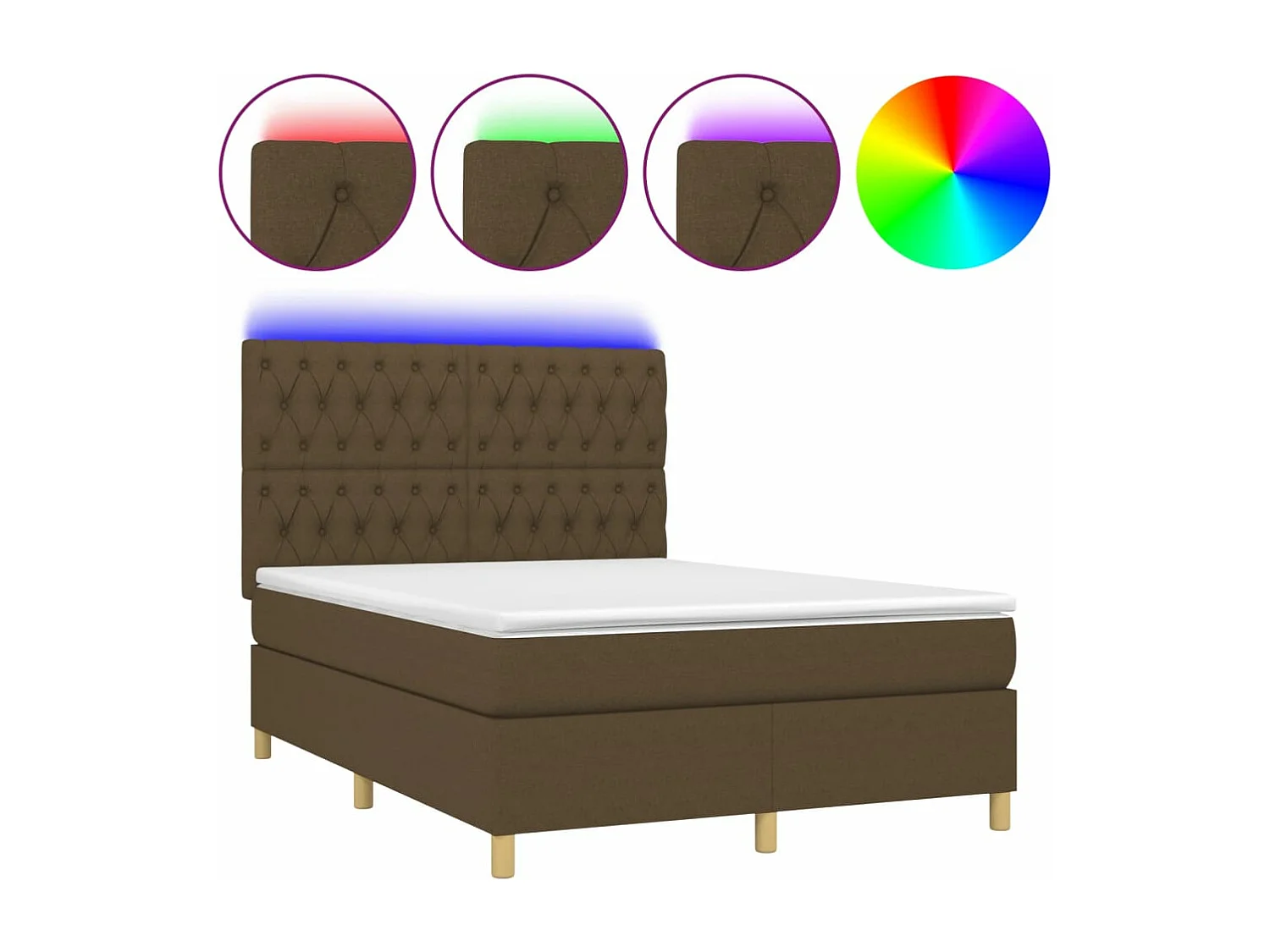 Sommier tapissier matelas et LED Marron foncé 140x200 cm Tissu
